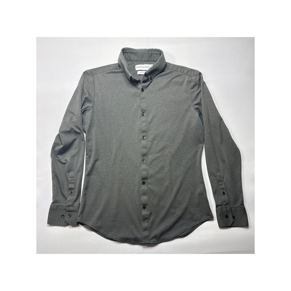 Mizzen+Main Men's Long Sleeve Gray Stretch Button Up Dress Shirt - L Trim Fit